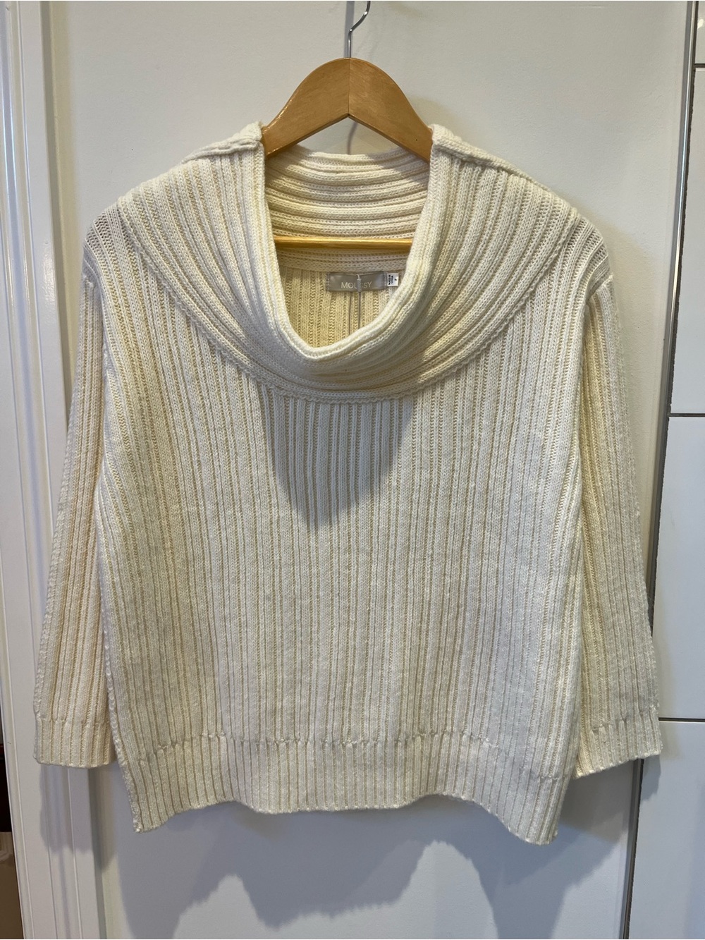 Moussy Cream Ribbed Cowl Pullover